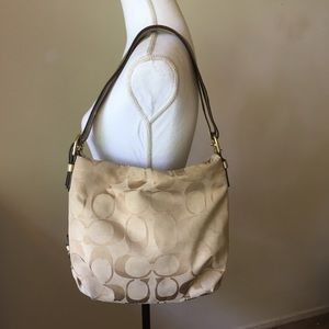 Coach Gold and Tan Signature Hobo Bag